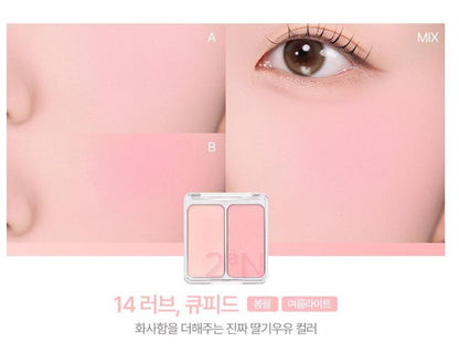 [2aN] Dual Cheek Blush Palette Soft Rose Radiant Finish 2 Shades (18 Colors)