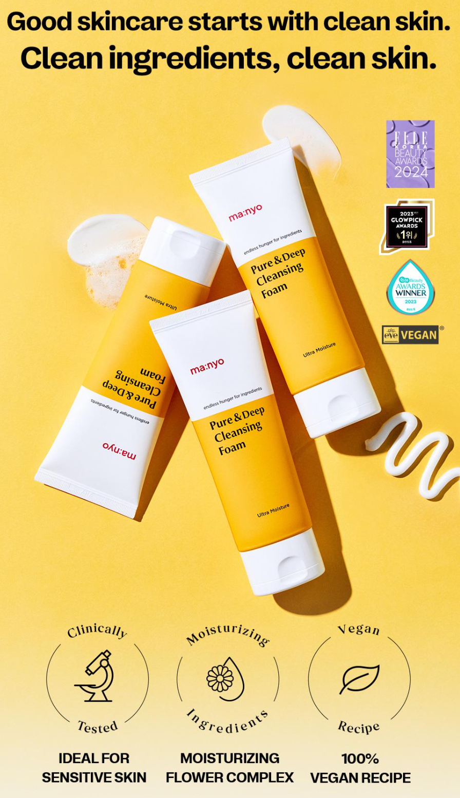 [ma:nyo Factory] Pure & Deep Cleansing Foam | Gentle Hydrating Cleanser | 160ml × 2 Set | GlowLab