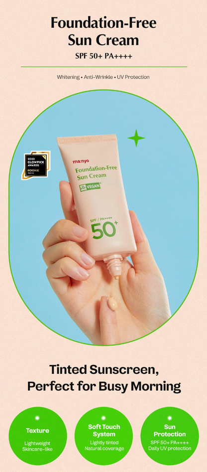 [ma:nyo Factory] Foundation-Free Sun Cream SPF50+ PA++++ | Tinted Vegan Physical Sunscreen | 50ml