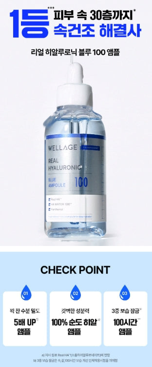 [WELLAGE] Real Hyaluronic Blue Ampoule Hydrating Glow Finish 75ml Limited Set by Olive Young