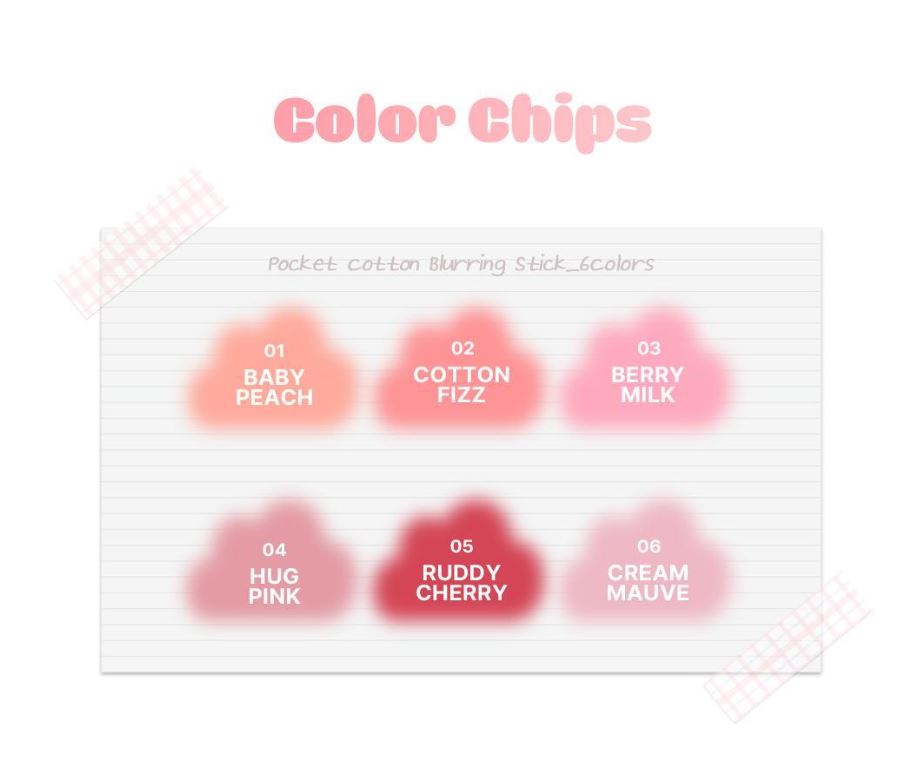 [2aN] Pocket Cotton Blurring Stick Soft Matte Multi-Use Color 6 Shades