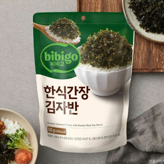 [bibigo] Korean Soy Sauce Seasoned Laver Flakes with Savory Crunch – 50 g × 5 Packs