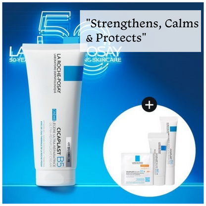 [La Roche-Posay] Cicaplast Baume B5 Cream Set | 100ml + 15ml + 3ml Balm + 2ml Sunscreen | Hydrating & Skin Barrier Care