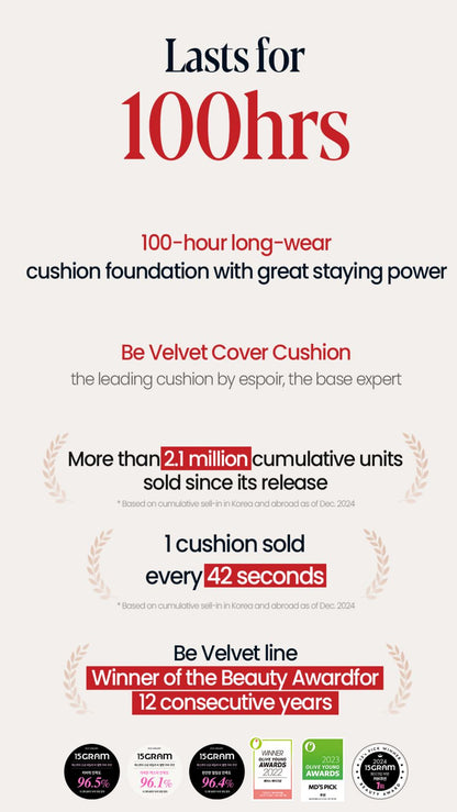 [espoir] Be Velvet Cover Cushion 15g + Refill | Long-Wear Velvet Finish SPF42 PA++