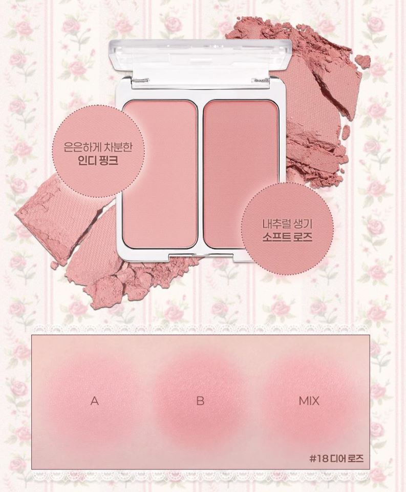 [2aN] Dual Cheek Blush Palette Soft Rose Radiant Finish 2 Shades (18 Colors)