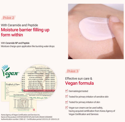 [DISNEY EDITION] [espoir] Water Splash Sun Cream Ceramide – Lightweight Hydrating SPF50+ PA++++ | 60ml