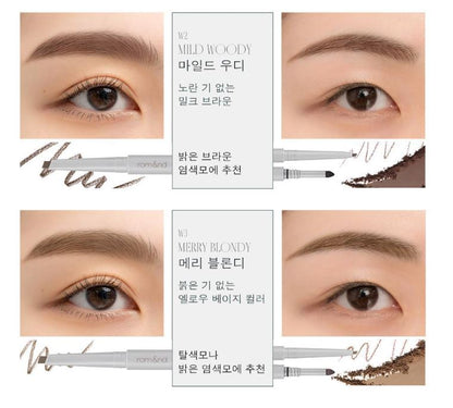 [rom&nd] Flat Brow Pencil Duo Set – Natural Soft Finish | 1+1 Promotion | GlowLab