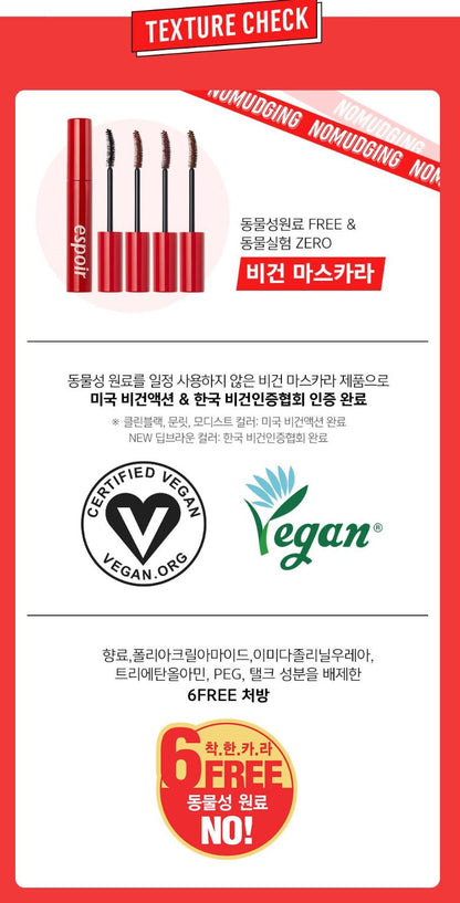 [espoir] Nomudging Waterproof Vegan Mascara XP | Curl-Defining, Smudge-Free Finish | 9g