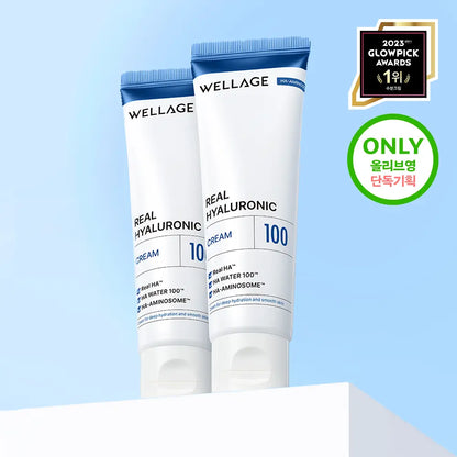 [WELLAGE] Real Hyaluronic 100 Cream Smooth Hydrating Finish 50ml Double Set by Olive Young