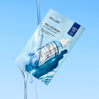 [WELLAGE] Real Hyaluronic Blue Ampoule Mask Hydrating Glow Finish 5 Sheets