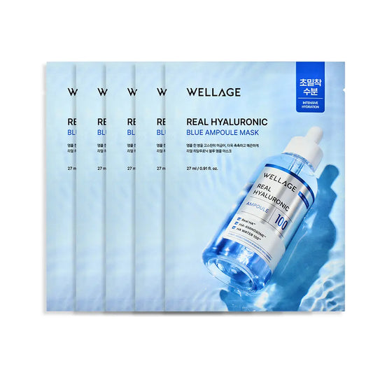 [WELLAGE] Real Hyaluronic Blue Ampoule Mask Hydrating Glow Finish 5 Sheets