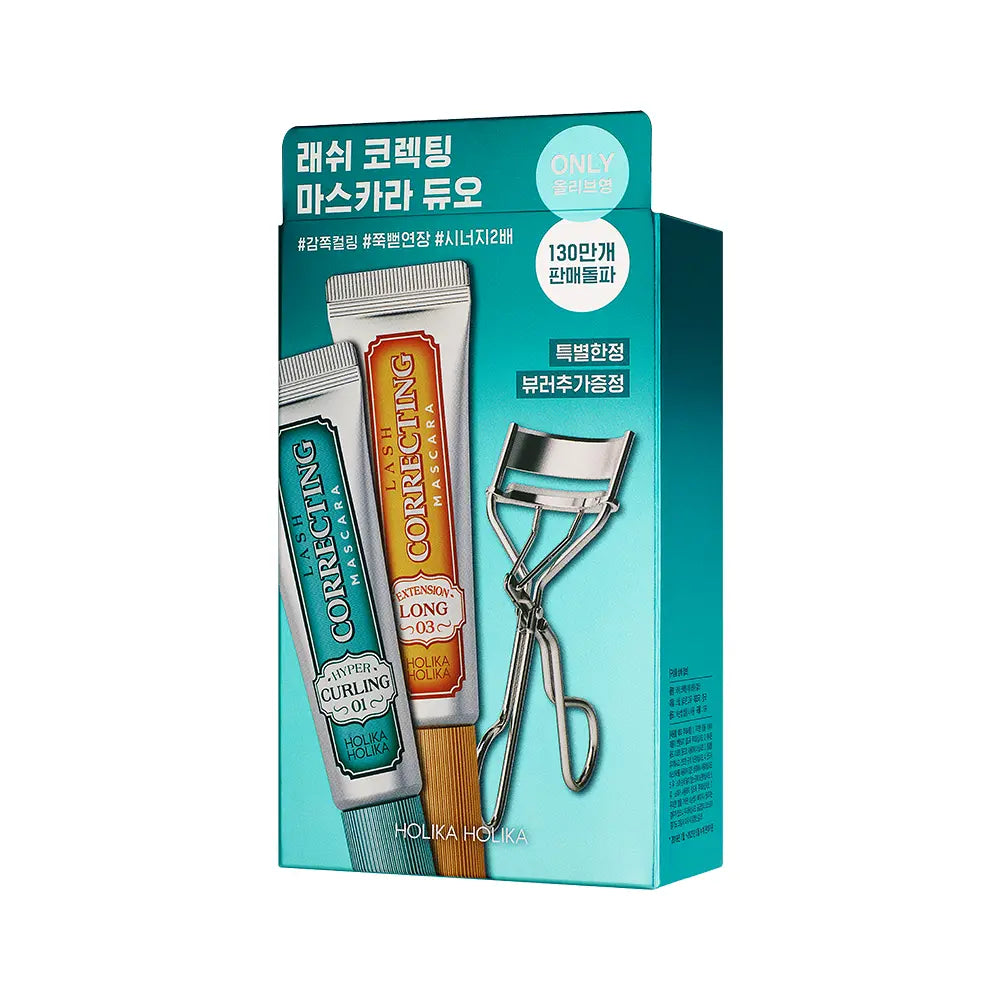 [Holika Holika] Lash Correcting Mascara & Eyelash Curler Set – Soft Definition Finish – 2-Piece Kit