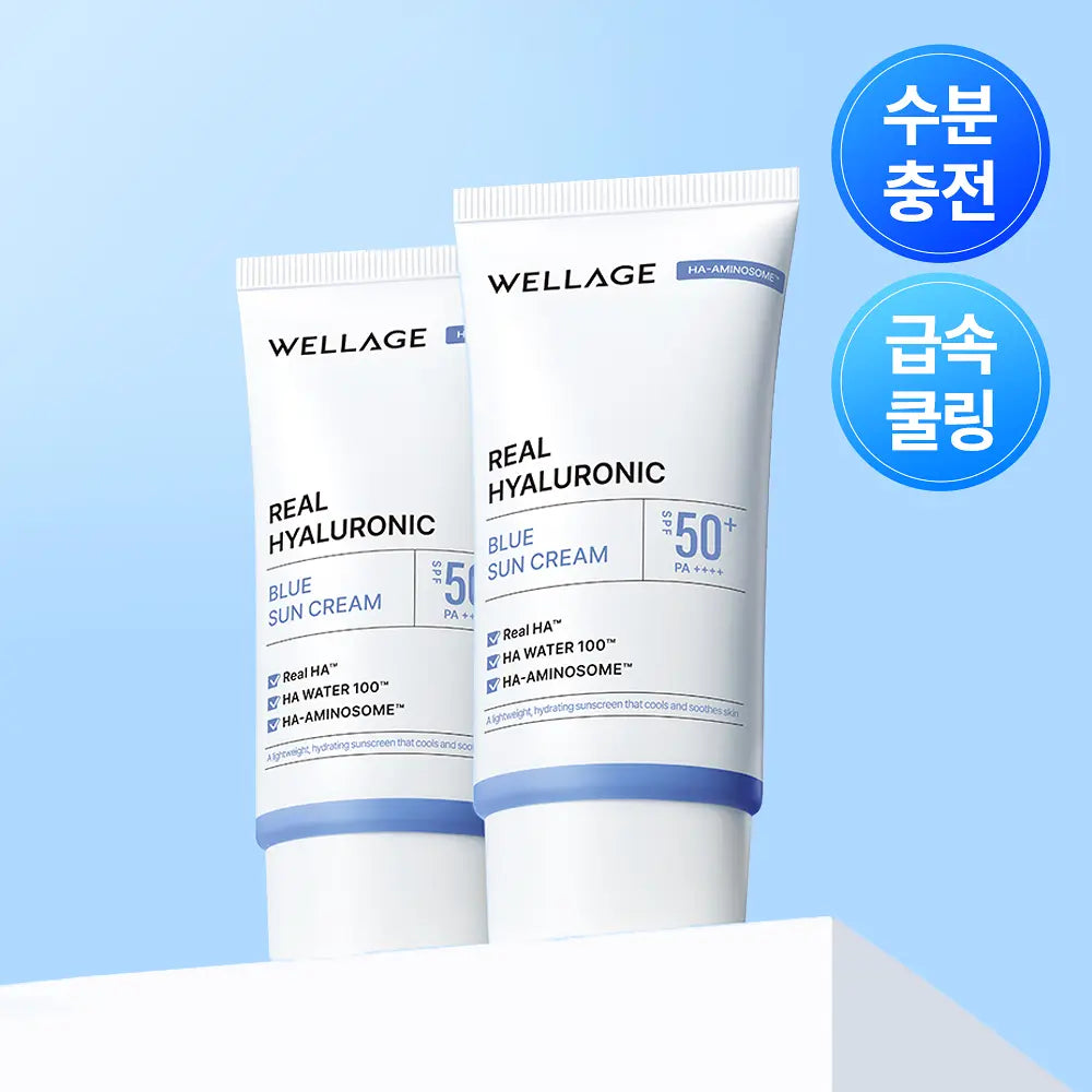 [WELLAGE] Real Hyaluronic Blue Sun Cream Lightweight Hydrating Finish 50ml (1+1 Set)