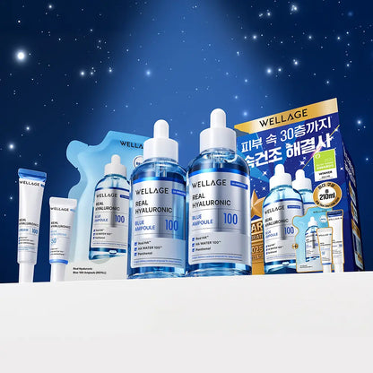 [WELLAGE] Real Hyaluronic Blue Ampoule Hydrating Glow Finish 75ml Limited Set by Olive Young