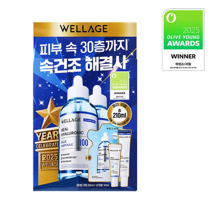 [WELLAGE] Real Hyaluronic Blue Ampoule Hydrating Glow Finish 75ml Limited Set by Olive Young
