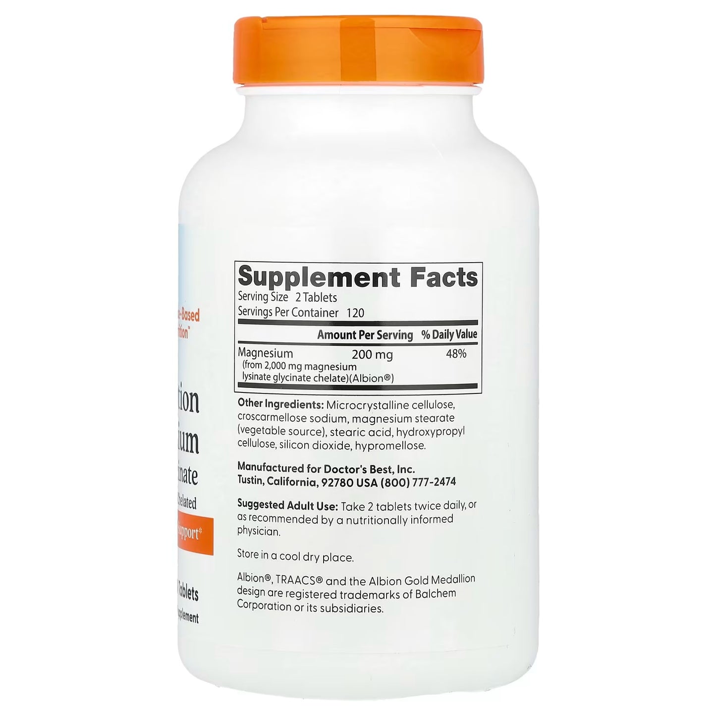 [Doctor's Best] High Absorption Magnesium Lysinate Glycinate |High-Quality Magnesium Formula | 120 / 240 Tablets | GlowLab