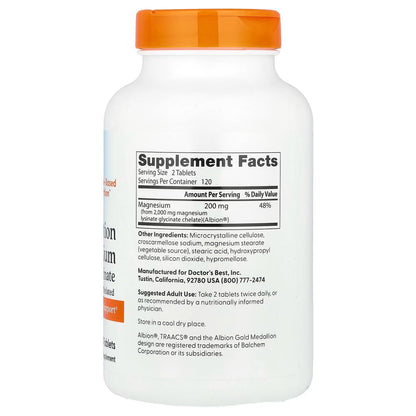 [Doctor's Best] High Absorption Magnesium Lysinate Glycinate |High-Quality Magnesium Formula | 120 / 240 Tablets | GlowLab