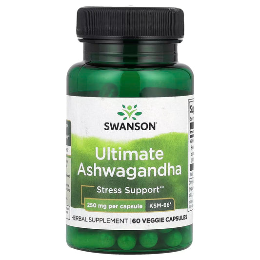 [Swanson] Ashwagandha KSM-66® 250mg | Stress & Wellness Support | 60 Veggie Capsules | Shipping from Korea