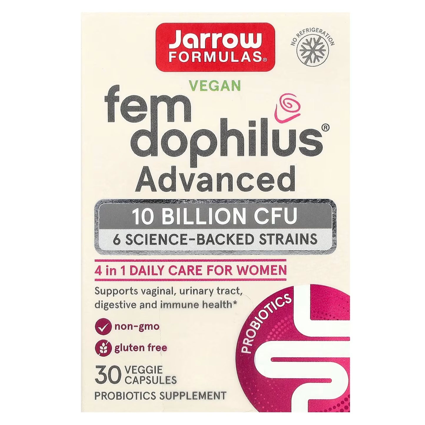 [Jarrow Formulas] Fem Dophilus 10 Billion CFU | Probiotic Dietary Supplement for Daily Wellness | 30 Veggie Capsules