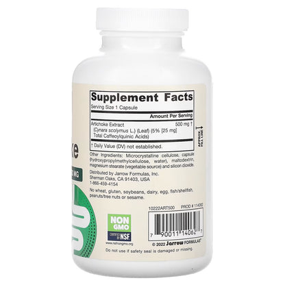 [Jarrow Formulas] Artichoke 500mg | Vegan Dietary Supplement for Daily Wellness | 180 Veggie Capsules