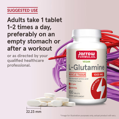 [Jarrow Formulas] L-Glutamine 1000mg | Dietary Supplement for Daily Wellness | 100 Tablets