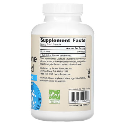[Jarrow Formulas] Reduced Glutathione 500mg | Dietary Supplement for Daily Wellness | 60 / 120 / 150 Veggie Capsules
