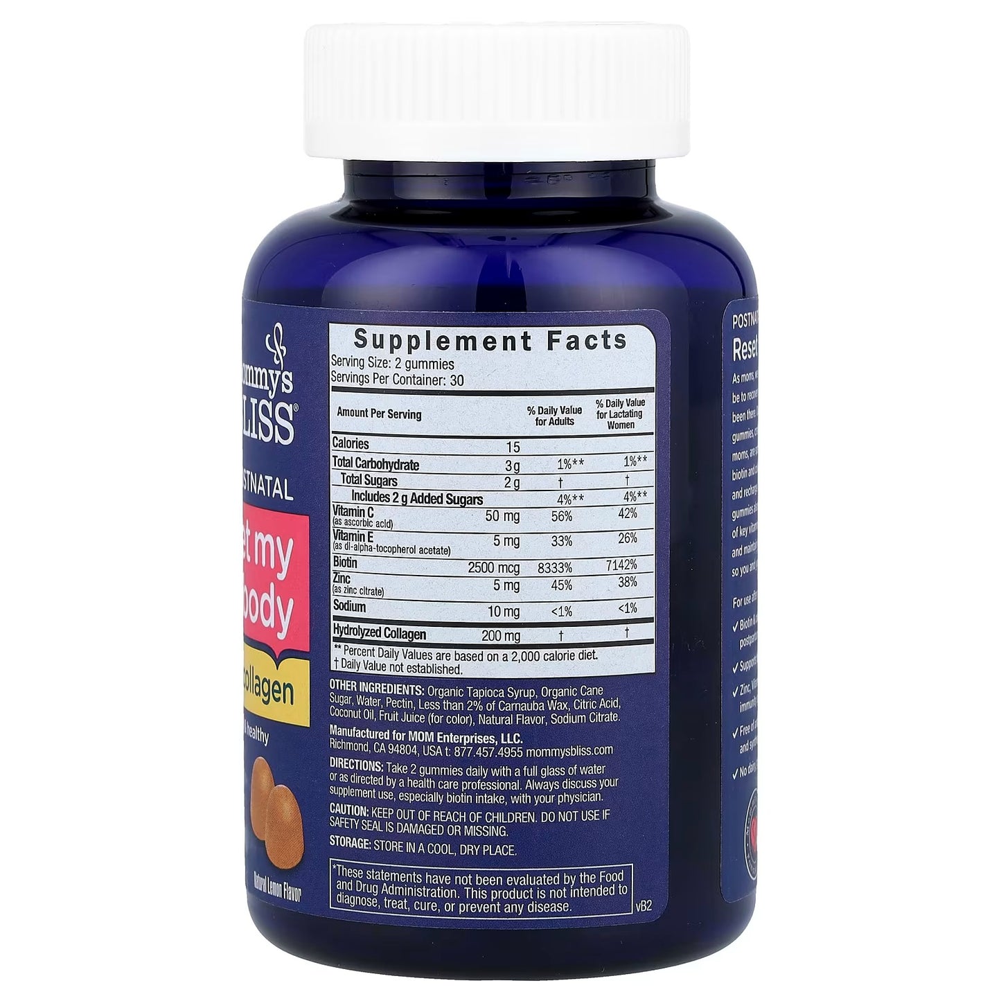 [Mommy’s Bliss] Postnatal Biotin & Collagen Gummies | 60 Gummies | Natural Lemon Flavor