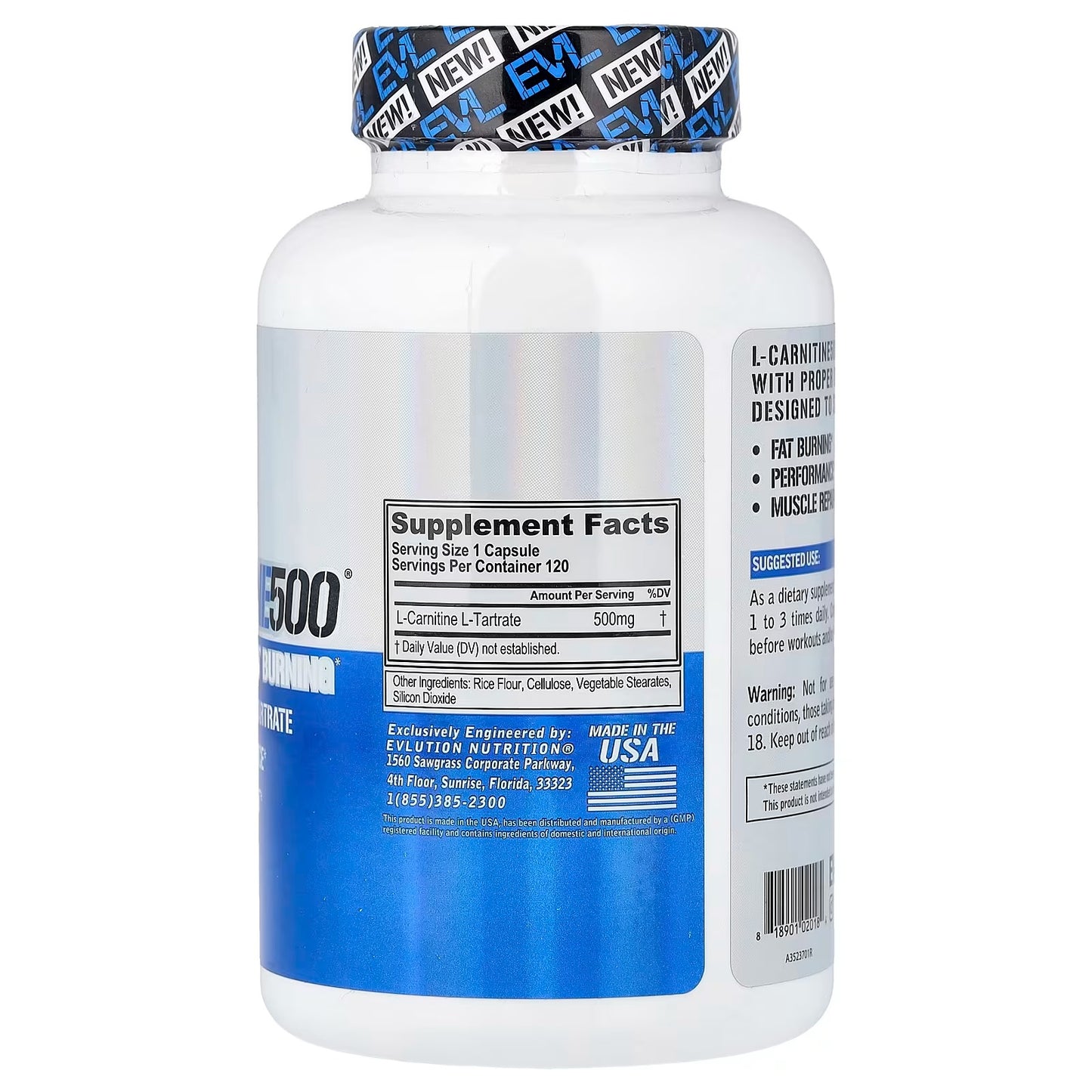 [EVLution Nutrition] L-Carnitine 500mg | Dietary Supplement for Active Lifestyle | 120 Capsules