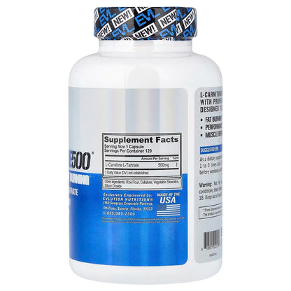 [EVLution Nutrition] L-Carnitine 500mg | Dietary Supplement for Active Lifestyle | 120 Capsules