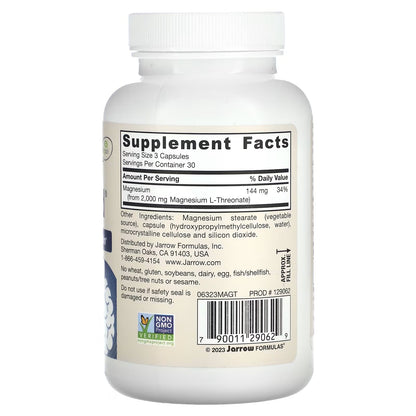 [Jarrow Formulas] MagMind Magnesium L-Threonate 2000mg | Dietary Supplement for Daily Wellness | 90 Veggie Capsules