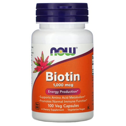 [NOW Foods] Biotin 10mg / 1000mcg / 5000mcg | Vegan Dietary Supplement | 60–120 Veg Capsules | GlowLab
