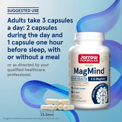 [Jarrow Formulas] MagMind Magnesium L-Threonate 2000mg | Dietary Supplement for Daily Wellness | 90 Veggie Capsules