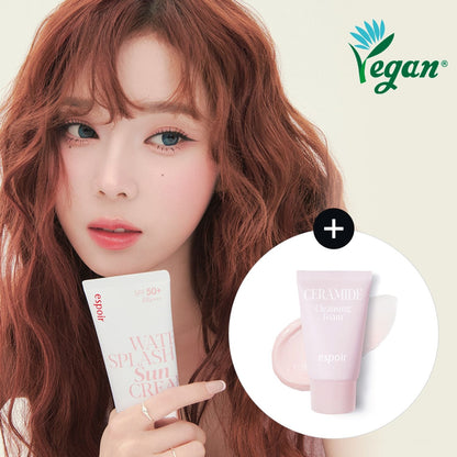 [espoir] Water Splash Sun Cream Ceramide Vegan Glow Finish 60ml Set (+Cleansing Foam 20ml)