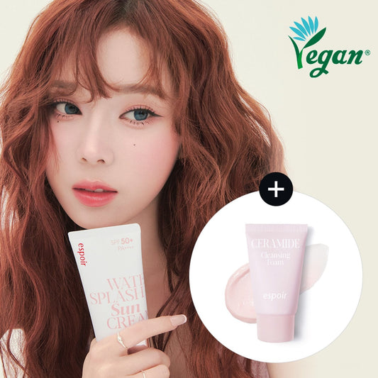 [espoir] Water Splash Sun Cream Ceramide Vegan Glow Finish 60ml Set (+Cleansing Foam 20ml)