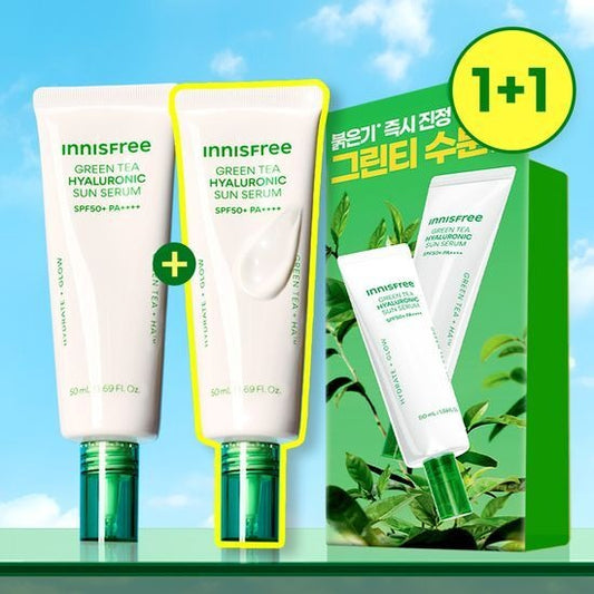 [Innisfree] Green Tea Hyaluronic Sun Serum • Lightweight Hydrating Finish • 50ml × 2