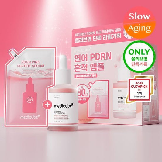 [Medicube] PDRN Pink Peptide Serum Set – Soft Radiant Finish + Refill & Toner Pads – 30ml + 50ml + 2 Pads