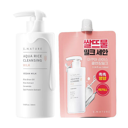 [S.NATURE] Aqua Rice Cleansing Milk – Soft Creamy Clean Finish (280 ml + 100 ml Refill)
