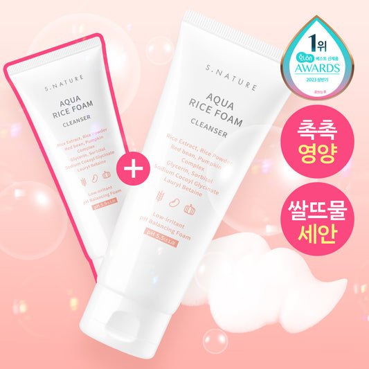 [S.NATURE] Aqua Rice Foaming Cleanser – Soft Creamy Lather Finish (160 ml + 20 ml)