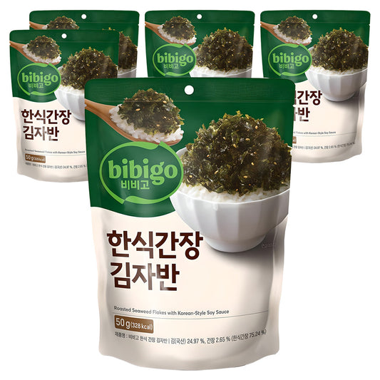 [bibigo] Korean Soy Sauce Seasoned Laver Flakes with Savory Crunch – 50 g × 5 Packs