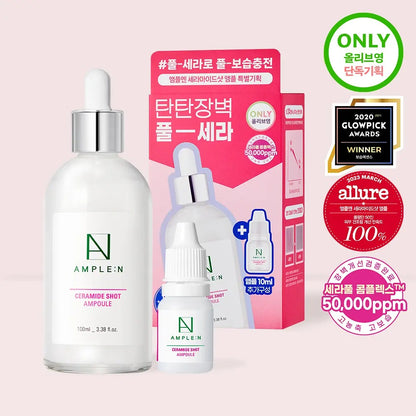 [AMPLE:N] Ceramide Shot Glow Barrier Ampoule 100ml Special Set (+10ml) – Hydrating, Makeup-Gripping Ampoule for Dewy Skin Barrier Care