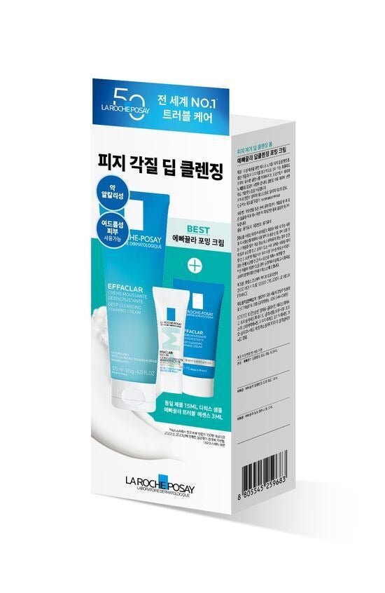 [La Roche-Posay] Effaclar Cleansing Foaming Cream Set | 125ml + 15ml + Effaclar Duo 3ml | Gentle Purifying & Hydrating Care