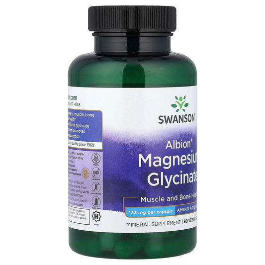 [Swanson] Magnesium Glycinate Albion Amino Acid Chelate | Dietary Supplement | 90 Vegan Capsules | GlowLab